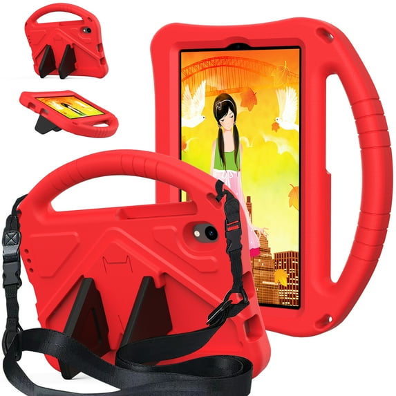 Allytechgroup Kids Case for Onn 7 Inch Tablet 2024 (Model:100135924), Onn 7 2024 Case with Shoulder Strap, Shockproof Protective Cover with Handle Stand for Onn 7 Inch Tablet Case 2024, Red