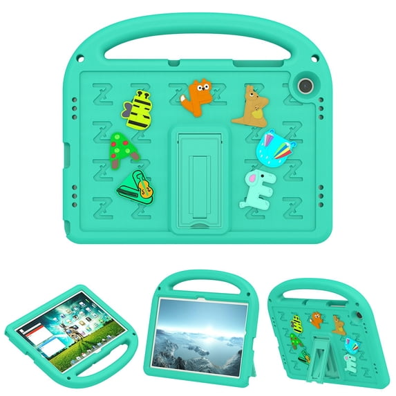 Allytechgroup Kids Case for Samsung Galaxy Tab A9 Plus 11 Inch 2023, Lightweight Convenient Handle Stand EVA Cute DIY Figures Non-Slip Shockproof Cover for Children, Green