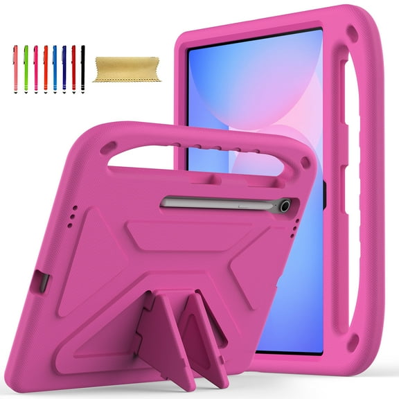 Allytechgroup Kids Case for Samsung Galaxy Tab S10 FE+ Plus 13.1 Inch 2025 SM-X620 X626B, Lightweight EVA Foam Handle Stand Foldable Kids Friendly Bumper Cover for Galaxy Tab S10 FE+, Rose
