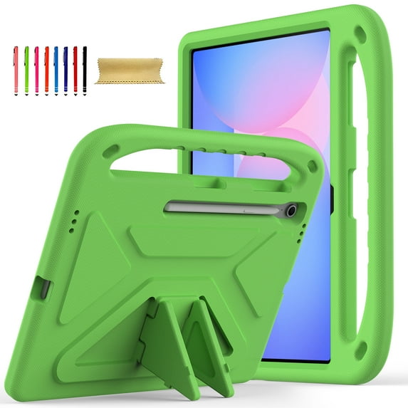 Allytechgroup Kids Case for Samsung Galaxy Tab S10 FE+ Plus 13.1 Inch 2025 SM-X620 X626B, Lightweight EVA Foam Handle Stand Foldable Kids Friendly Bumper Cover for Galaxy Tab S10 FE+, Green