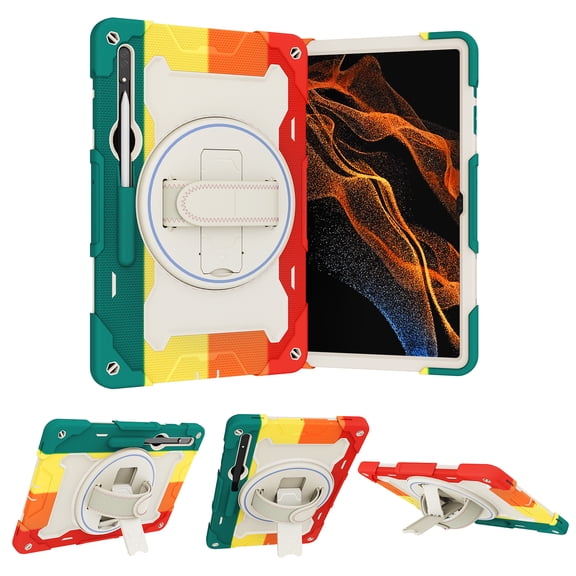 Allytechgroup Kids Case for Samsung Galaxy Tab S9 Ultra 14.6-Inch, Shockproof Silicone Case with Kickstand Hand Strap Military Grade Drop Protection for Galaxy Tab S9 Ultra 14.6-Inch Case, Red