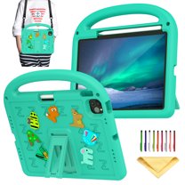 Allytechgroup Kids Case for iPad Air 11 inch M3 2025 (Air 7th Generation), Lightweight Stand Case with Pencil Holder/Hand Strap/Handle/Kickstand Cute DIY Cartoon Kawaii EVA Foam Cover Girl Boy, Green