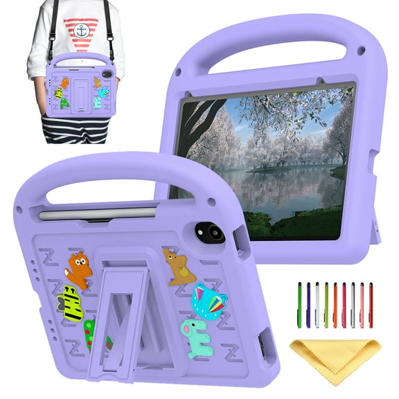 Allytechgroup Kids Case for iPad Mini 7 A17 Pro 2024/iPad Mini 6 2021 8.3 Inch iPad Mini 7th/6th Generation Case,Stand Case with Pencil Holder/Hand Strap/Handle/Kickstand 3D Kawaii EVA Cover, Purple