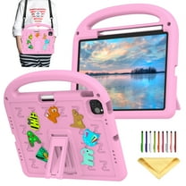 Allytechgroup Kids Case for iPad Air 11 inch M2 (2024) & iPad Pro 11 inch M4 (2024) with Pencil Holder/Shoulder Strap/ Handle/Kickstand Slim Lightweight Stand Cute Kawaii Soft EVA Foam Cover, Pink