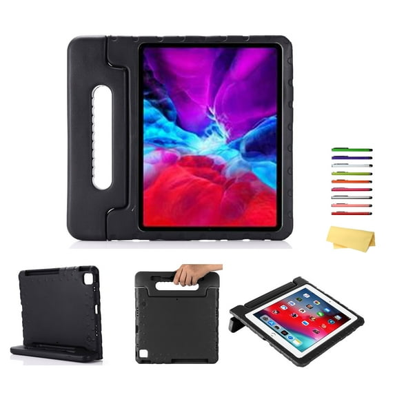 Allytechgroup Kids Case for iPad Pro 12.9 inch 2022/2021/2020/2018 (6th/5th/4th/3rd Generation) 12.9 Inch Tablet EVA Case with Rotating Kickstand Swivel Handle Shockproof Rugged Stand Cover, Black