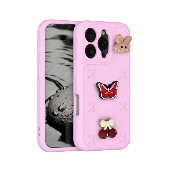 Allytechgroup Kids Case for iPhone 16 Pro Max, Cute EVA Foam Cover with 3D Cartoon Charms, Shockproof Soft TPU Protective Case for Girls Boys Slim Anti-Scratch Bumper for iPhone 16 Pro Max, Pink
