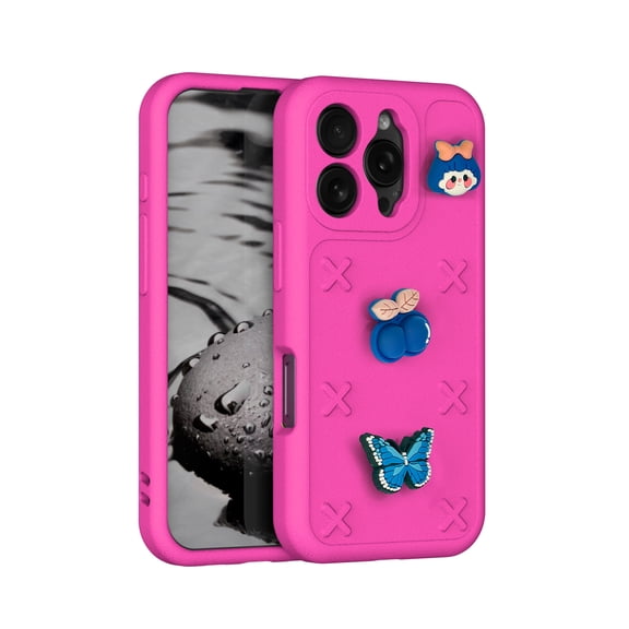 Allytechgroup Kids Case for iPhone 16 Pro Max, Cute EVA Foam Cover with 3D Cartoon Charms, Shockproof Soft TPU Protective Case for Girls Boys Slim Anti-Scratch Bumper for iPhone 16 Pro Max, Rose
