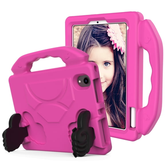 Allytechgroup Kids Shockproof Case for Apple iPad mini 6th Generatio 8.3 Inch, Silicone EVA Handle Stand Protective Kids Friendly Lightweight Tablet Case Cover Girls Boys, Rose