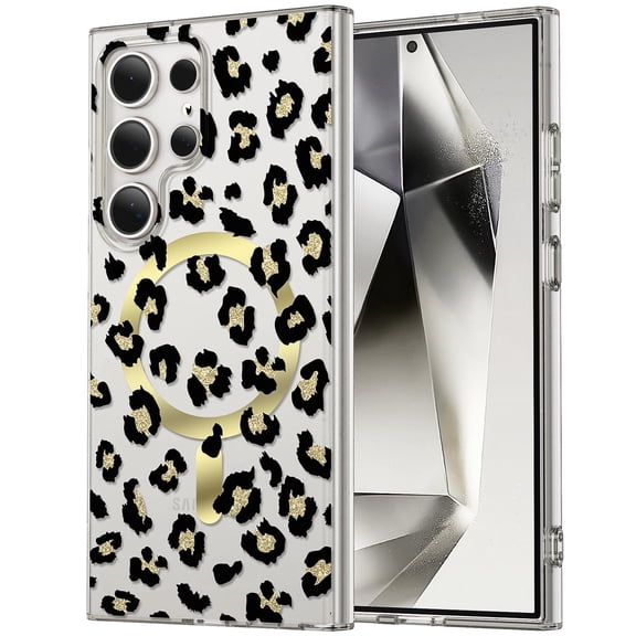 Allytechgroup Leopard Print Case for Samsung Galaxy S26 Ultra, [Compatible with MagSafe] [Military Grade Drop Protection], Slim Stylish Flash Powder Cover Anti-Scratch Shockproof Case,Black