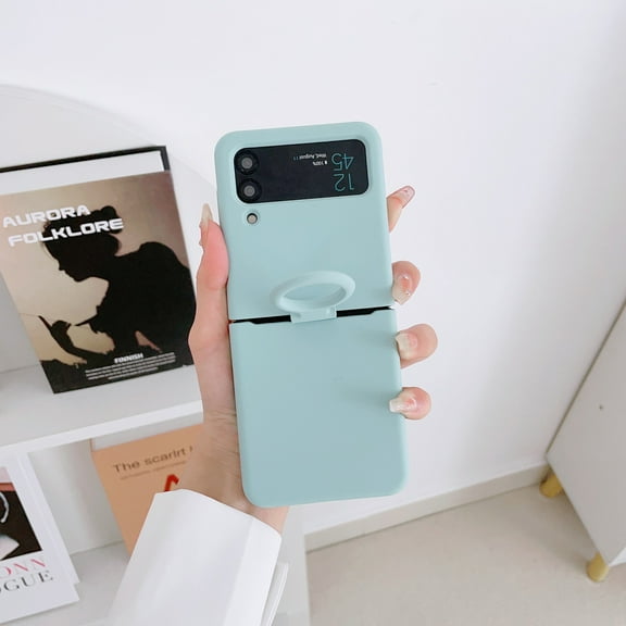 Allytechgroup Liquid Silicone Back Cover for Samsung Galaxy Z Flip 4, Ring Holder Slim Fit Bumper Shockproof Drop Protection Moranti Color Phone Case for Women Men, Lightblue