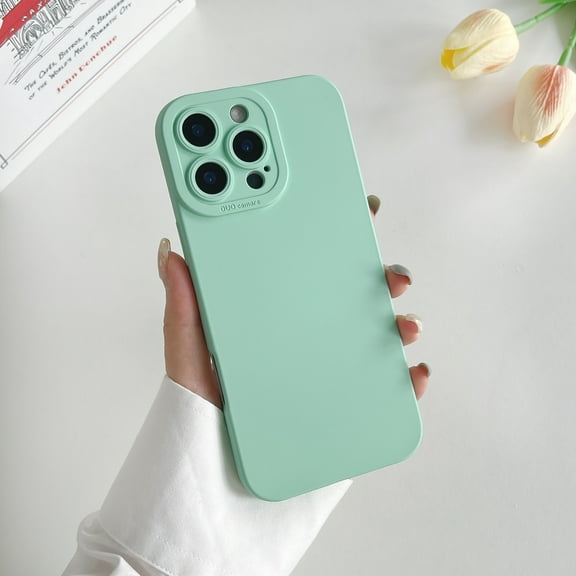 Allytechgroup Liquid Silicone Slim Phone Case for Apple iPhone 14 Plus, Ultra Thin Camera Lens Protective Anti-Scratch Shockproof Case Cover for Women Men, Lightcyan