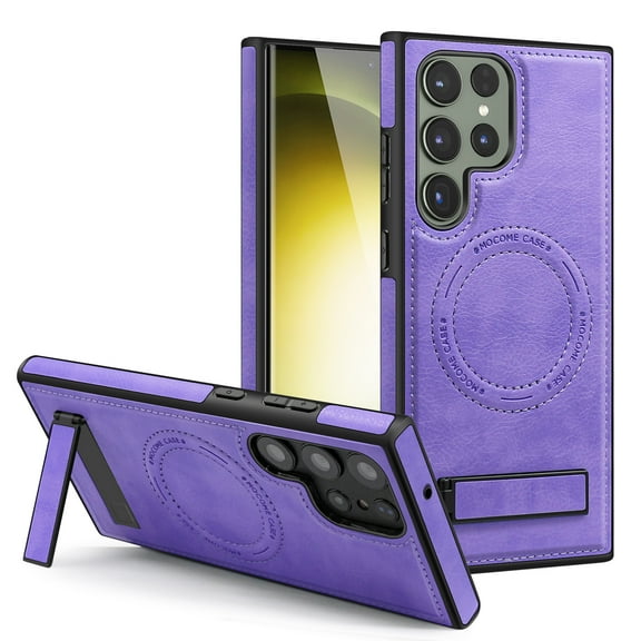 Allytechgroup Luxury Case for Samsung Galaxy S25 with Hidden Kickstand, [Compatible with MagSafe], Premium PU Leather + Soft TPU Inner Shockproof Anti-Fall Protective Slim Fashion Case, Purple