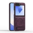 thumbnail image 1 of Allytechgroup Luxury Case for Samsung Galaxy Z Flip 4 with Hidden Kickstand, [Compatible with MagSafe], Premium PU Leather Soft TPU Inner Shockproof Anti-Fall Protective Slim Fashion Case, Darkpurple, 1 of 12