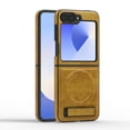 thumbnail image 1 of Allytechgroup Luxury Case for Samsung Galaxy Z Flip 5 with Hidden Kickstand, [Compatible with MagSafe], Premium PU Leather Soft TPU Inner Shockproof Anti-Fall Protective Slim Fashion Case, Brown, 1 of 12