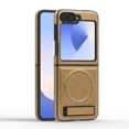 thumbnail image 1 of Luxury Case for Samsung Galaxy Z Flip 7 FE/ 6 with Hidden Kickstand, [Compatible with MagSafe], Premium PU Leather Soft TPU Inner Shockproof Anti-Fall Protective Slim Fashion Case, Desertgold, 1 of 12
