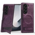 thumbnail image 1 of Allytechgroup Luxury Case for Samsung Galaxy Z Fold 7 with Hidden Kickstand, [Compatible with MagSafe], Premium PU Leather Soft TPU Inner Shockproof Anti-Fall Protective Slim Fashion Case, Darkpurple, 1 of 11