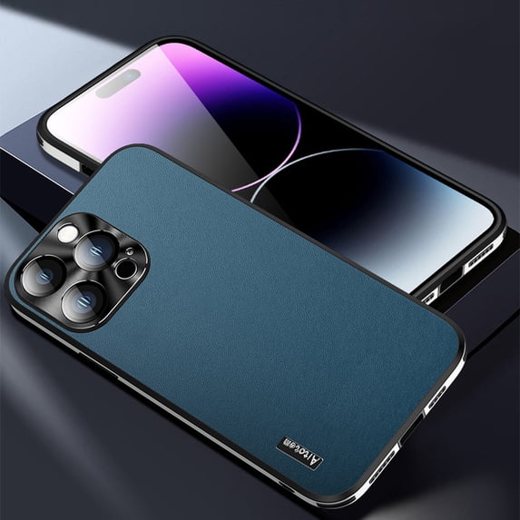 Allytechgroup Luxury Case for iPhone 16 Compatible with Wireless Charging, Premium PU Leather Hybrid Slim Lightweight Anti-Scratch Case with Camera Lens Protector for iPhone 16, Blue