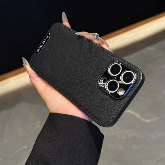 Allytechgroup Luxury Phone Case for Apple iPhone 16 Pro Max, Slim Fit TPU + PU Leather iPhone 16 Pro Max Case with Camera Lens Screen Protector Shock Resistant iPhone 16 Pro Max Cover, Black