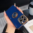 thumbnail image 1 of Allytechgroup Luxury Plating, Ring Holder, Kickstand, Shockproof, Anti-Scratch Back Cover Cell Phone Case for Apple iPhone 15 Pro Max, Blue, 1 of 8