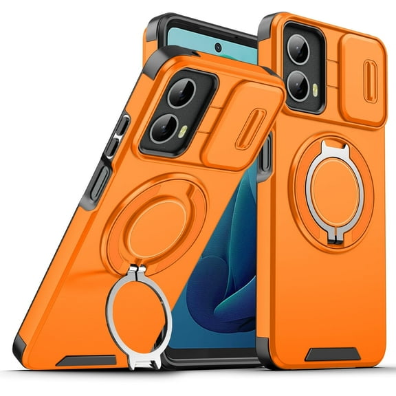 Allytechgroup for MOTO G pure Case, Military Grade Shockproof Bumper Rugged Rotating Stand Ring Holder Anti-Scratch Magnetic Cover Compatible with Car Mount Case, Orange