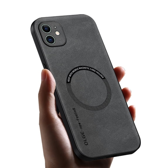 Allytechgroup MagSafe Compatible Phone Case for Apple iPhone 11, Slim Fit PU Leather TPU Back Cover Magnetic Shockproof Bumper Lightweight Retro Case Cover for iPhone 11, Gray