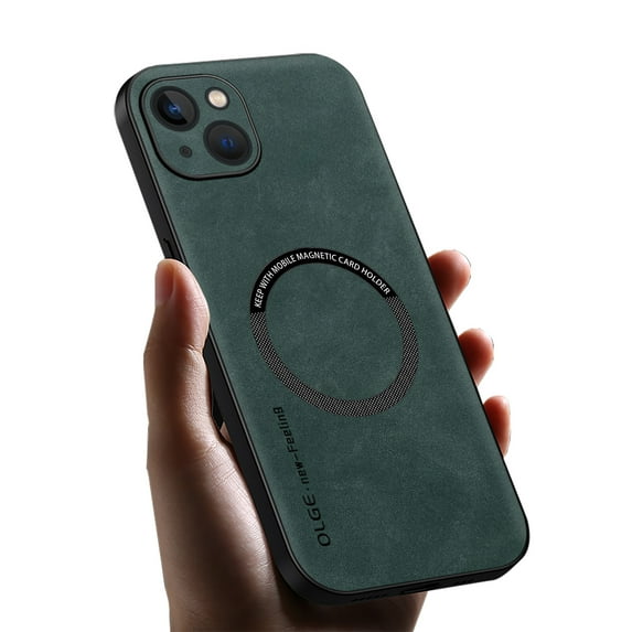 Allytechgroup MagSafe Compatible Phone Case for Apple iPhone 14, Slim Fit PU Leather TPU Back Cover Magnetic Shockproof Bumper Lightweight Retro Case Cover for iPhone 14, Green