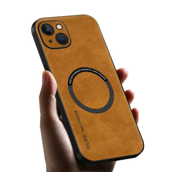 Allytechgroup MagSafe Compatible Phone Case for Apple iPhone 15 Plus, Slim Fit PU Leather TPU Back Cover Magnetic Shockproof Bumper Lightweight Retro Case Cover for iPhone 15 Plus, Brown