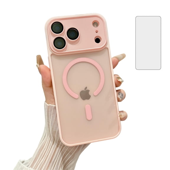 Allytechgroup Magentic Case for iPhone 17 Pro with Screen Protection, Compatible with Magsafe Camera Lens Protective Shockproof Matte Back Cover Anti-Scratch for iPhone 17 Pro, Pink