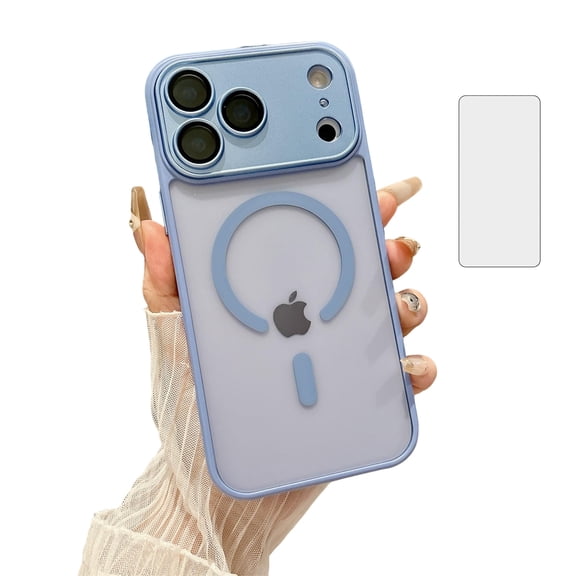 Allytechgroup Magentic Case for iPhone 17 Pro with Screen Protection, Compatible with Magsafe Camera Lens Protective Shockproof Matte Back Cover Anti-Scratch for iPhone 17 Pro, Blue