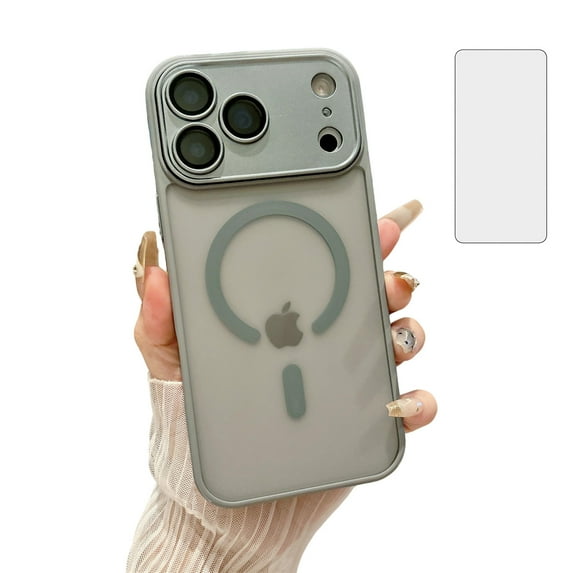 Allytechgroup Magentic Case for iPhone 17 Pro with Screen Protection, Compatible with Magsafe Camera Lens Protective Shockproof Matte Back Cover Anti-Scratch for iPhone 17 Pro, Gray