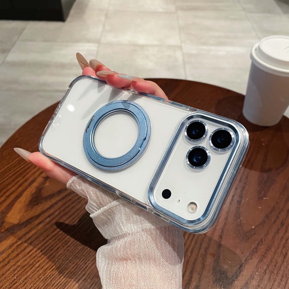Allytechgroup Magentic Case for iPhone 17 with Ring Holder, Built-in Camera Lens Protector Clear Back Cover Anti-Yellowing Support Wireless Charging Shockproof Protective Bumper, Blue