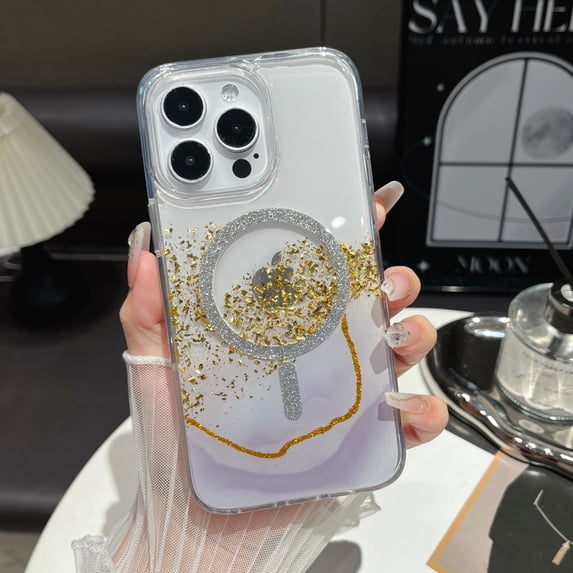 Allytechgroup Magentic Compatiible with iPhone 14 Pro Max Sparkly Case, Support Wireless Charging Shockproof Protective Back Cover Phone Case for Women Girls, Silver
