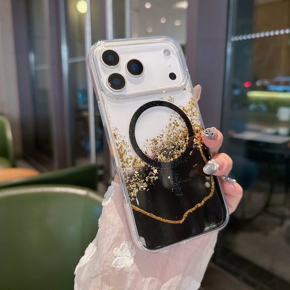 Allytechgroup Magentic Compatiible with iPhone 17 Pro Max Sparkly Case, Support Wireless Charging Non-Slip Rugged Shockproof Protective Back Cover Phone Case for iPhone 17 Pro Max Women Girls, Black