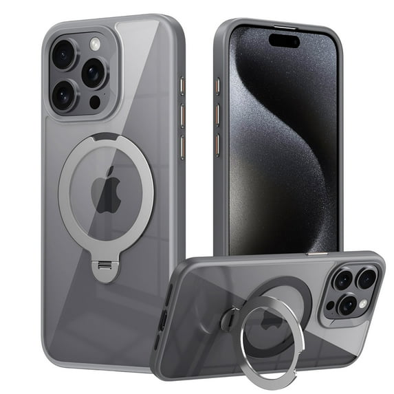 Allytechgroup Magnetic Back Case for Apple iPhone 13 Pro, 360 Rotating Kickstand Compatible with Magsafe Clear Back Cover Rugged Shockproof Not-Yellowing Case, Gray