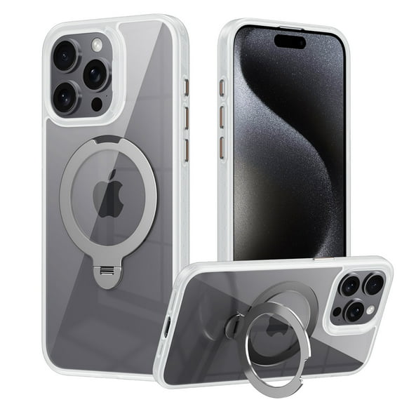 Allytechgroup Magnetic Back Case for Apple iPhone 14 Pro Max, 360 Rotating Kickstand Compatible with Magsafe Clear Back Cover Rugged Shockproof Not-Yellowing Case, Clear