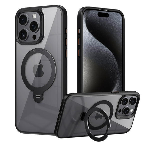 Allytechgroup Magnetic Back Case for Apple iPhone 14 Pro Max, 360 Rotating Kickstand Compatible with Magsafe Clear Back Cover Rugged Shockproof Not-Yellowing Case, Black