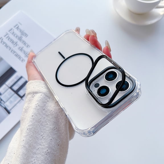 Allytechgroup Magnetic Back Cover for Apple iPhone 17 Case, Shock-Absorbent PC+TPU Protective Cover Anti-Scratch Design With Kickstand and Wireless Charging Support for Womne Men, Black