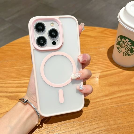 Allytechgroup Magnetic Back Cover Case for Apple iPhone 14 Pro Max, Compatible with Magsafe Translucent Anti-Yellow Bumper Anti-Scratch Minimalist Phone Case for iPhone 14 Pro Max, Pink