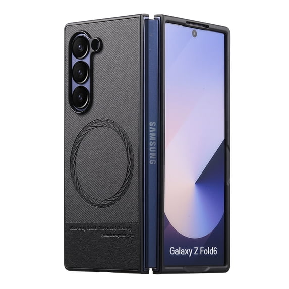 Allytechgroup Magnetic Back Cover Case for Samsung Galaxy Z Fold 3, PU Leather Slim Case Support Wireless Charging Anti-Scratch Non-Slip Shockproof Protective Shell for Samsung Galaxy Z Fold 3, Black