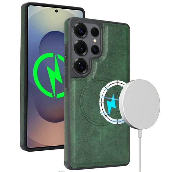 Allytechgroup Magnetic Back Cover for Samsung Galaxy S23, Shockproof TPU & PU Leather Case with Anti-Scratch Matte Finish Non-Slip Grip Support Wireless Charging Support for Women Men, Green