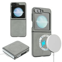 Allytechgroup Magnetic Back Cover for Samsung Galaxy Z Flip 6/ Z Flip 7 FE, Shockproof TPU & PU Leather Case with Anti-Scratch Non-Slip Grip Support Wireless Charging Support for Women Men, Gray