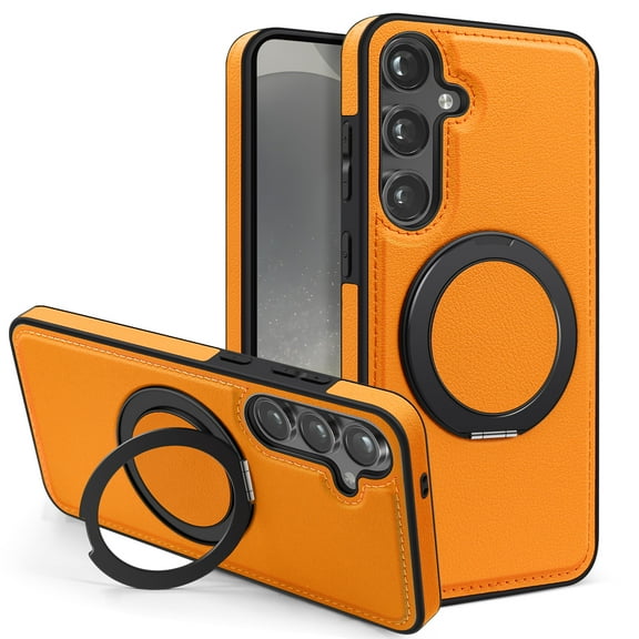 Allytechgroup Magnetic Case for Samsung Galaxy S24 FE, Ring Holder Kickstand Hybrid Compatible with Magsafe & Car Mount Anti-Scratch Phone Case Cover for Women Men, Orange