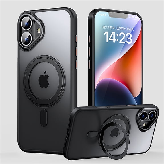Allytechgroup Magnetic Case for Apple iPhone 16, Build-in Rotating Kickstand Bumper Shockproof Hybrid TPU PC Rugged Drop Protection Phone Cover for iPhone 16, Black