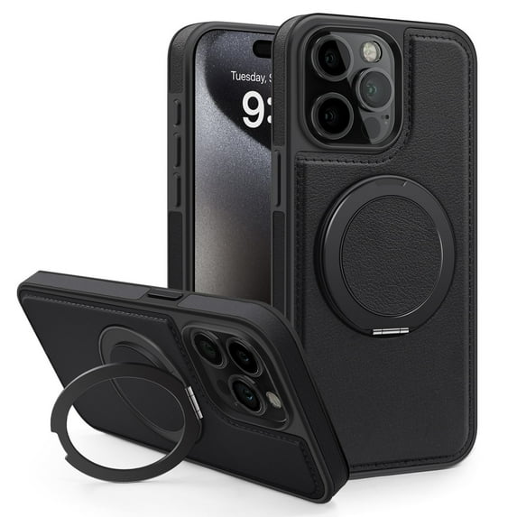 Allytechgroup Magnetic Case for Apple iPhone 16e, Ring Holder Kickstand Hybrid Compatible with Magsafe & Car Mount Anti-Scratch Phone Case Cover for Women Men, Black