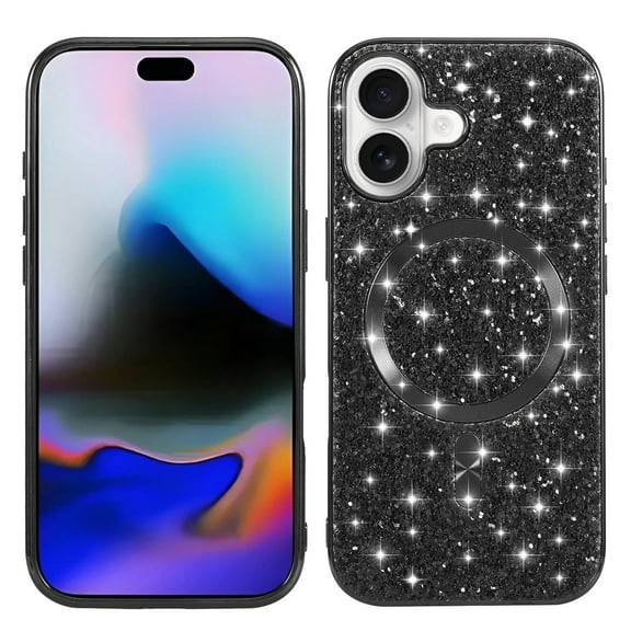 Allytechgroup Magnetic Case for Apple iPhone 17,  [Compatible with Magsafe] Bling Slim Lightweight Stand Glitter Sparkly Shiny Soft TPU Back Shell Shockproof Bumper Phone Cover Girl Women, Black