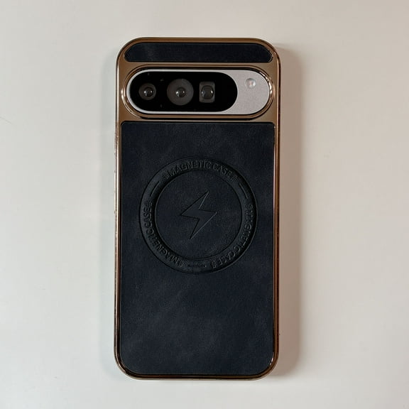 Allytechgroup Magnetic Case Compatible with Google Pixel 9 / 9 Pro, Slim Fit PU Leather Phone Rugged Support Wireless Charging Non-Slip Shockproof Protective Back Cover for Women Men, Black