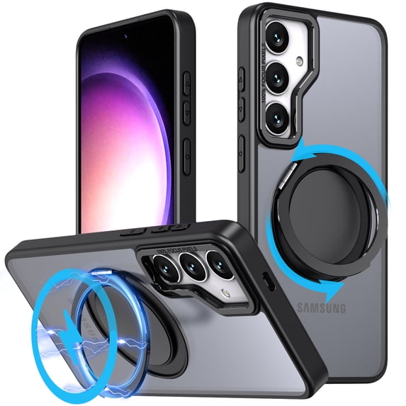 Allytechgroup Magnetic Case Cover for Samsung Galaxy S23 Plus, Magsafe & Car Mount Compatible Ring Holder Stand Translucent Bumper Shockproof Back Cover Phone Case for Galaxy S23 Plus, Black