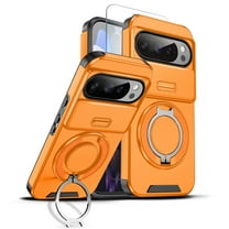 Allytechgroup Magnetic Case For Google Pixel 10 /10 Pro with Slide Camera Cover, [1x Screen Protector] 360° Rotated Ring Kickstand Magnetic Car Mount Support Shockproof Protective Cover, Orange