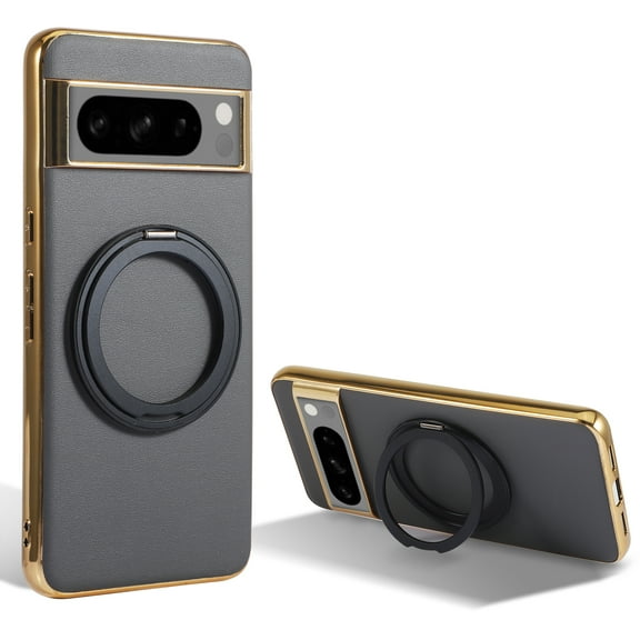 Allytechgroup Magnetic Case for Google Pixel 8 Pro, Built-in Ring Holder Kickstand Compatible with MagSafe Military Grade Drop Protection Shockproof Back Cover for Google Pixel 8 Pro, Gray