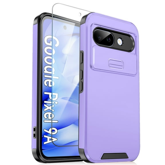 Allytechgroup Magnetic Case for Google Pixel 9A, Include 1x Screen Protector Sliding Camera Lens Protector Compatible with MagSafe Shockproof Anti-Scratch Slim Fit Phone Case for Women Men, Purple